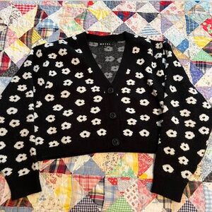 Motel Rocks floral print crop fuzzy cardigan